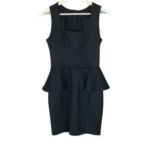 Structured Peplum-Waist Bodycon Dress in Black, Size XS